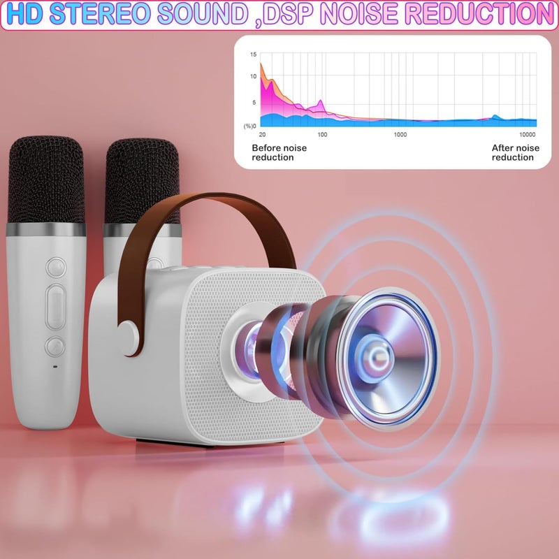 Darkant Mini Karaoke Machine for Kids & Adults, Kids Toys for Girls & Boys Gifts, Bluetooth Speaker with 2 Wireless Microphone for Kids Adults Toddler Girls Home Party Birthday Gifts White - Image 3